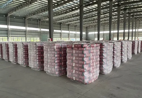 Warehouse of stretch hood wrapped bags